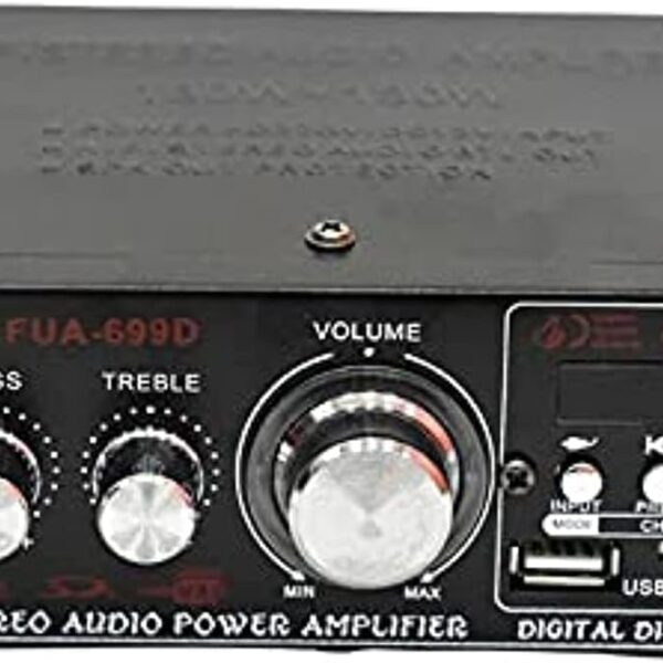 مضخم الصوت هاي فاي ستيريو بالطاقة الناتجة ثنائية القناة/ يو اس بي/ راديو اف ام/ ايه يو اكس/ بطاقة اس دي