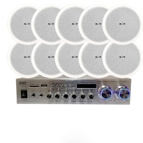 نظام صوت سوند سيستم 10 سماعات سقف 6 وات ومكبر صوت 80 وات انتر ساوند، بلوتوث